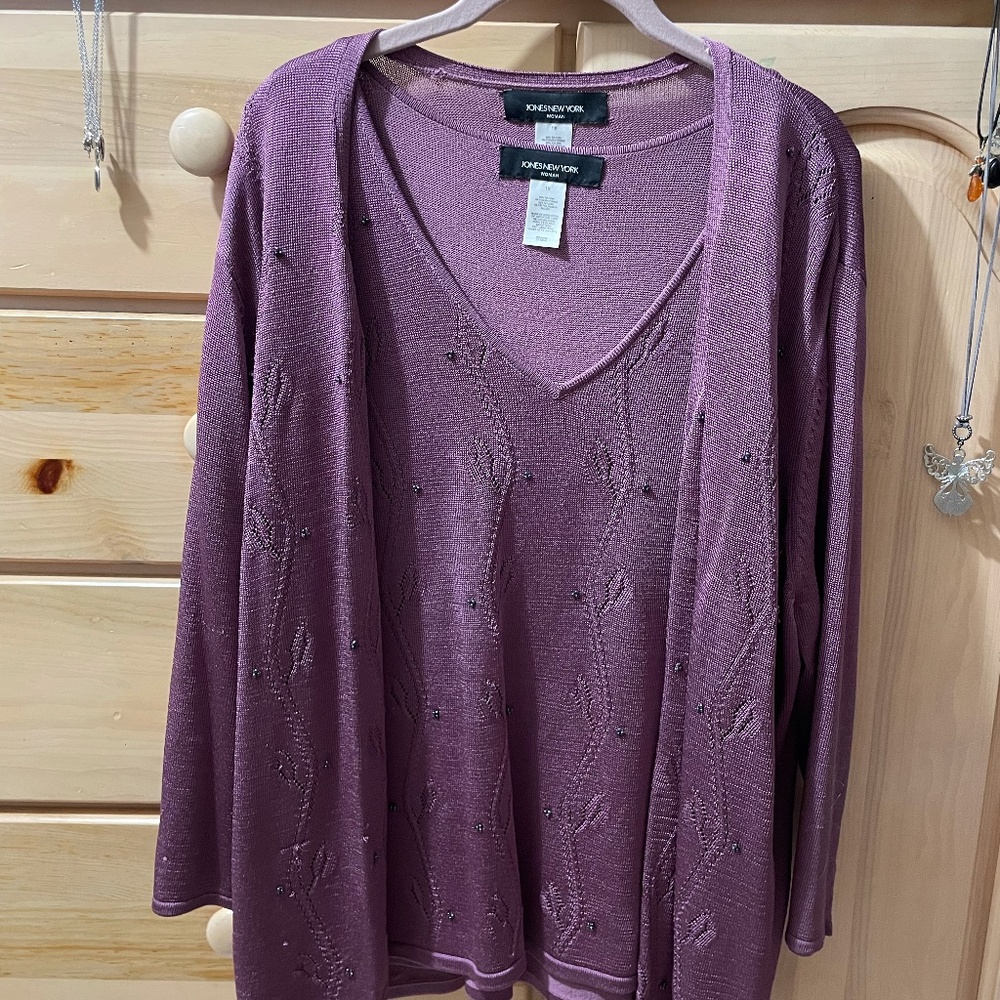 Jones New York  Purple Twin Set Cardigan/Sleeveless Top